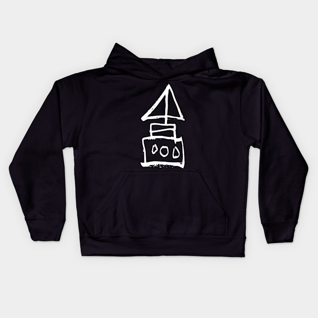 Sailboat Doodle White Kids Hoodie by Mijumi Doodles